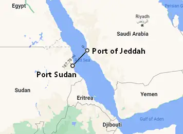 Distance between Port Sudan and Port Jeddah