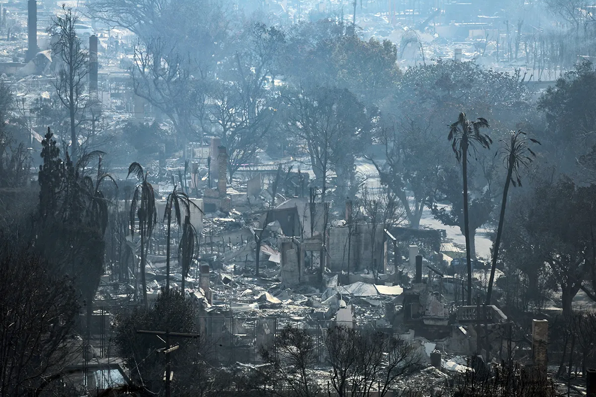 Smoke and debris from burned houses in Los Angeles