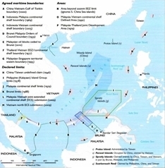 A map of the South China Sea with China's nine-dash line